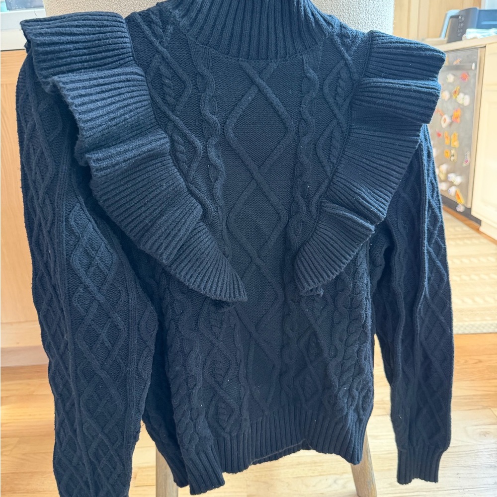 Joe's Jeans Black Turtleneck Sweater with Ruffle Detail